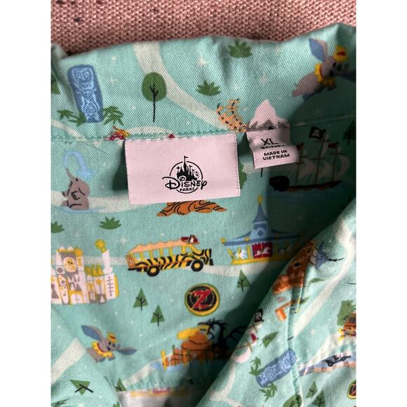Disney Parks Icon Button Down Shirt XL Teal Mickey Castle Magic Pirates Epcot - Picture 2 of 8